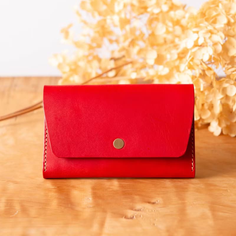 シンプルなマチつきカードケース 名刺入れ　Patan-card マチつき #Red【入学祝】【就職祝】【カスタム可能なギフト】