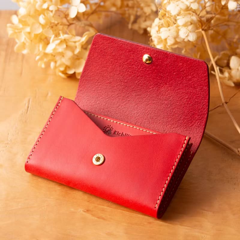 シンプルなマチつきカードケース 名刺入れ　Patan-card マチつき #Red【入学祝】【就職祝】【カスタム可能なギフト】