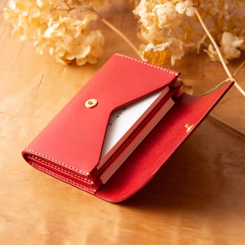 シンプルなマチつきカードケース 名刺入れ　Patan-card マチつき #Red【入学祝】【就職祝】【カスタム可能なギフト】