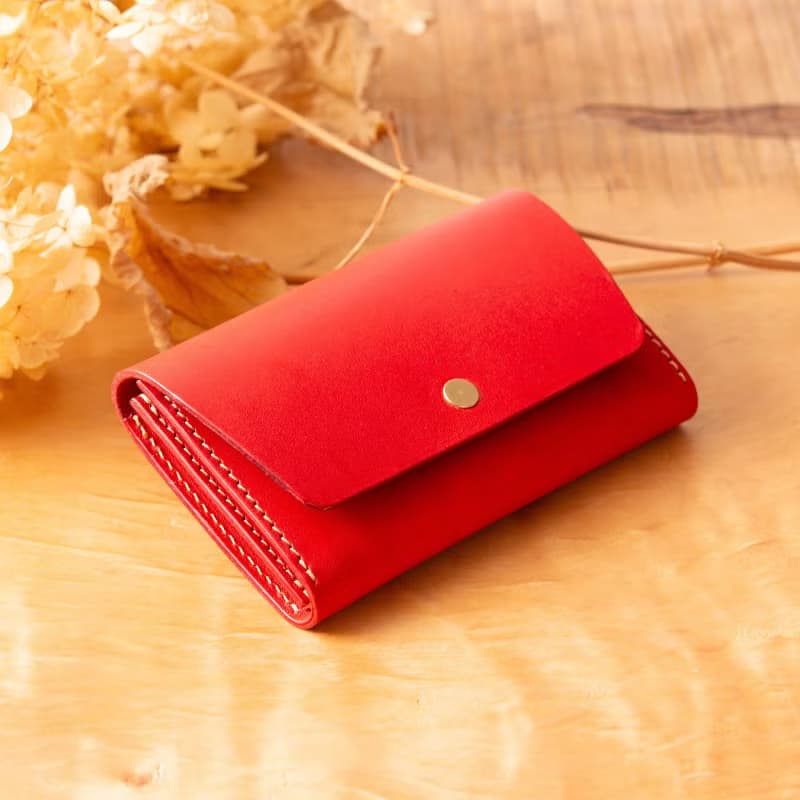 シンプルなマチつきカードケース 名刺入れ　Patan-card マチつき #Red【入学祝】【就職祝】【カスタム可能なギフト】
