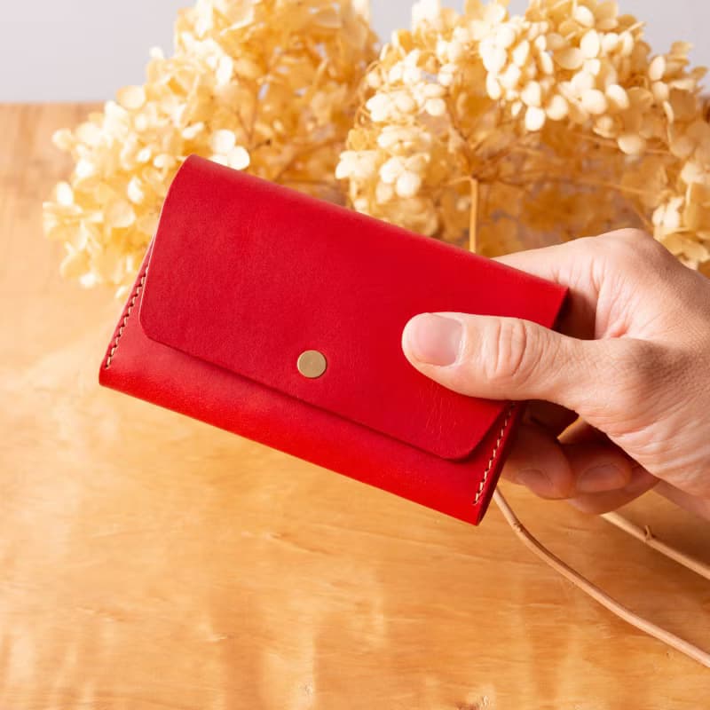 シンプルなマチつきカードケース 名刺入れ　Patan-card マチつき #Red【入学祝】【就職祝】【カスタム可能なギフト】