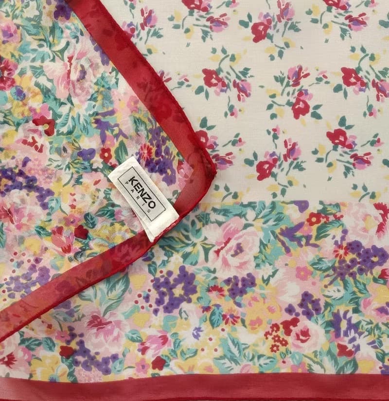 Kenzo Vintage Floral Silk Scarf 23 x 23 inches
