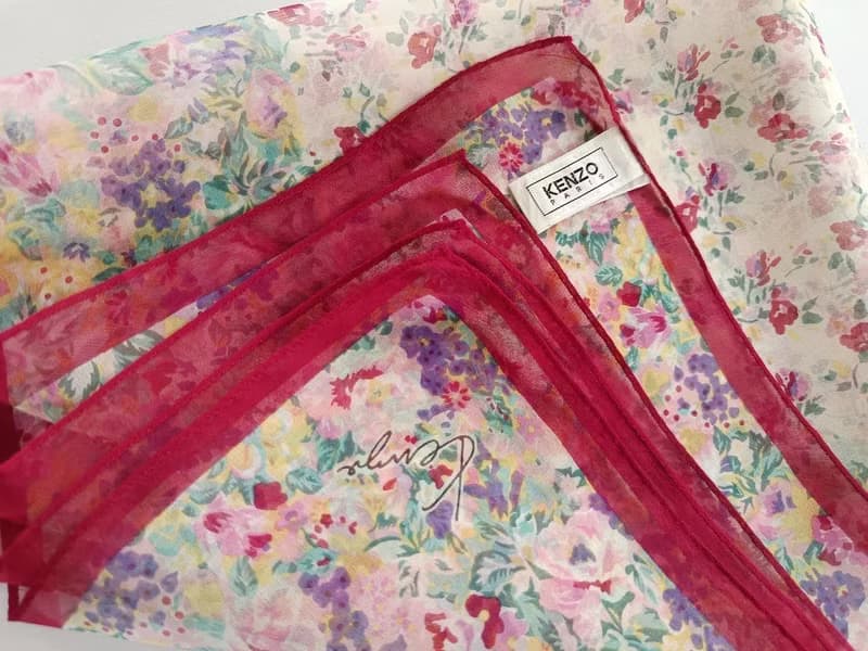Kenzo Vintage Floral Silk Scarf 23 x 23 inches