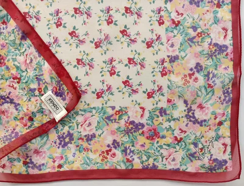 Kenzo Vintage Floral Silk Scarf 23 x 23 inches