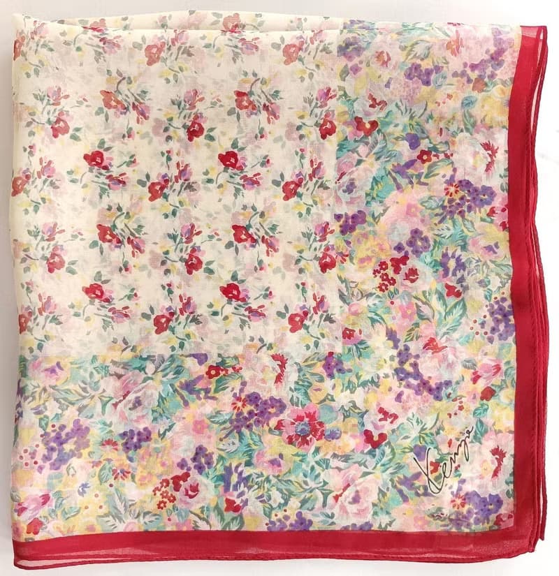 Kenzo Vintage Floral Silk Scarf 23 x 23 inches