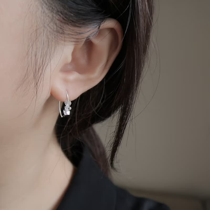 925純銀 獨家 赫基蒙水晶 閃靈鑽 馬眼型 耳環 耳夾 一對
