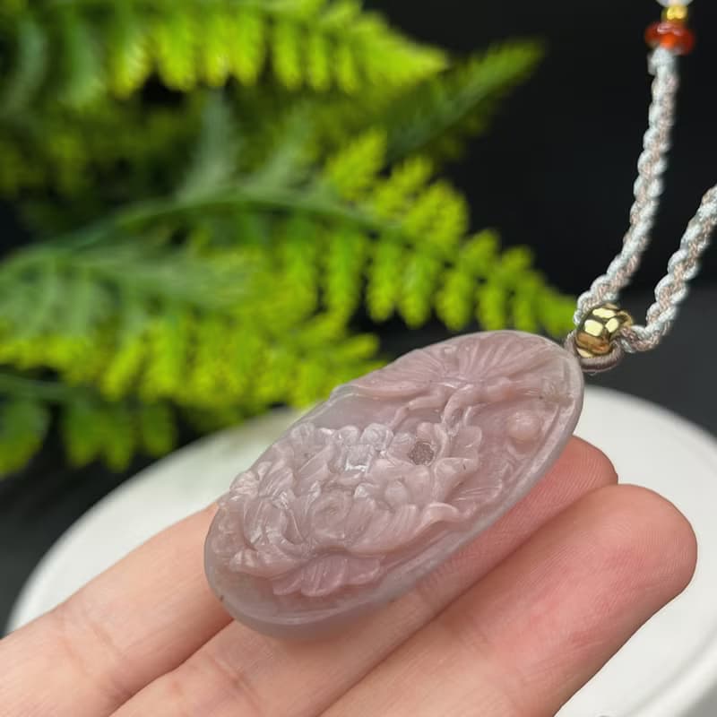 高品質鹽源瑪瑙吊墜項錬粉紫啞光手雕蝶戀花幸福花開富貴吉祥如意