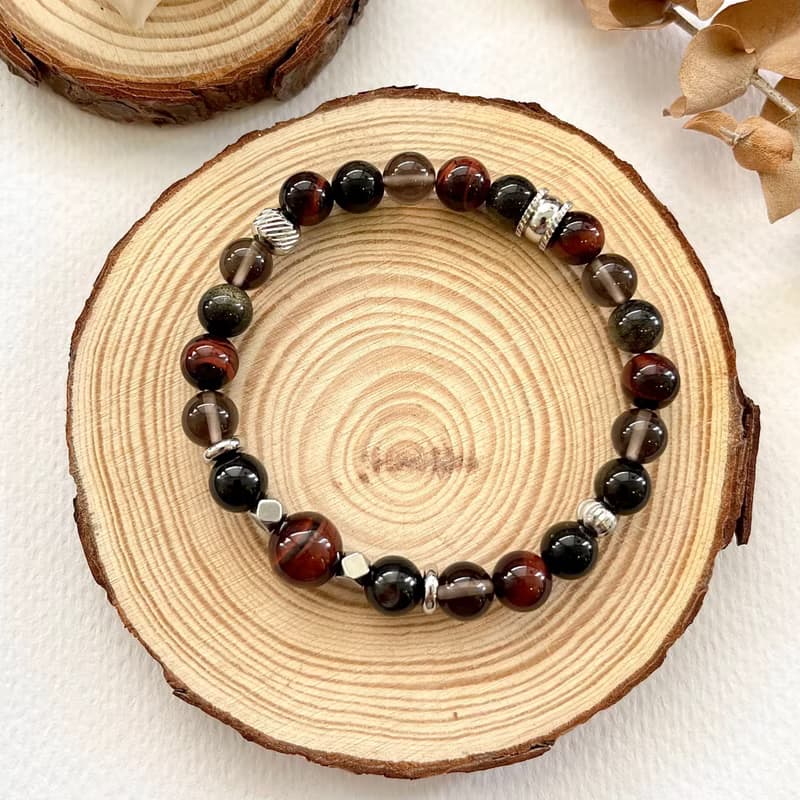 【勇氣信心】水晶手鍊/紅虎眼x金曜石x冰曜石x金運石|無畏勇氣