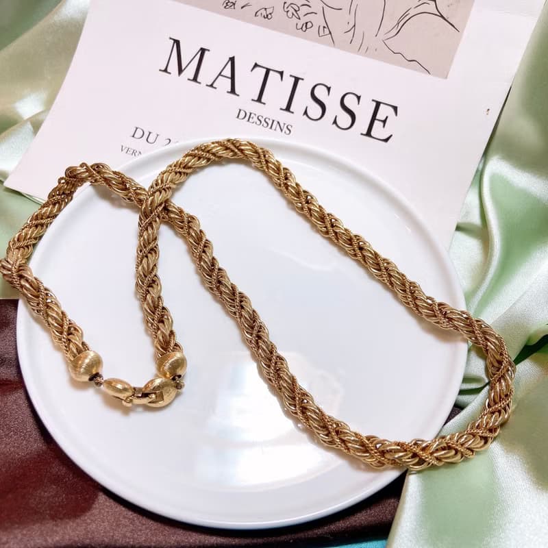 【西洋古董飾品】MONET 個性K金錯綜古巴項鍊  交錯製作花樣 項鍊