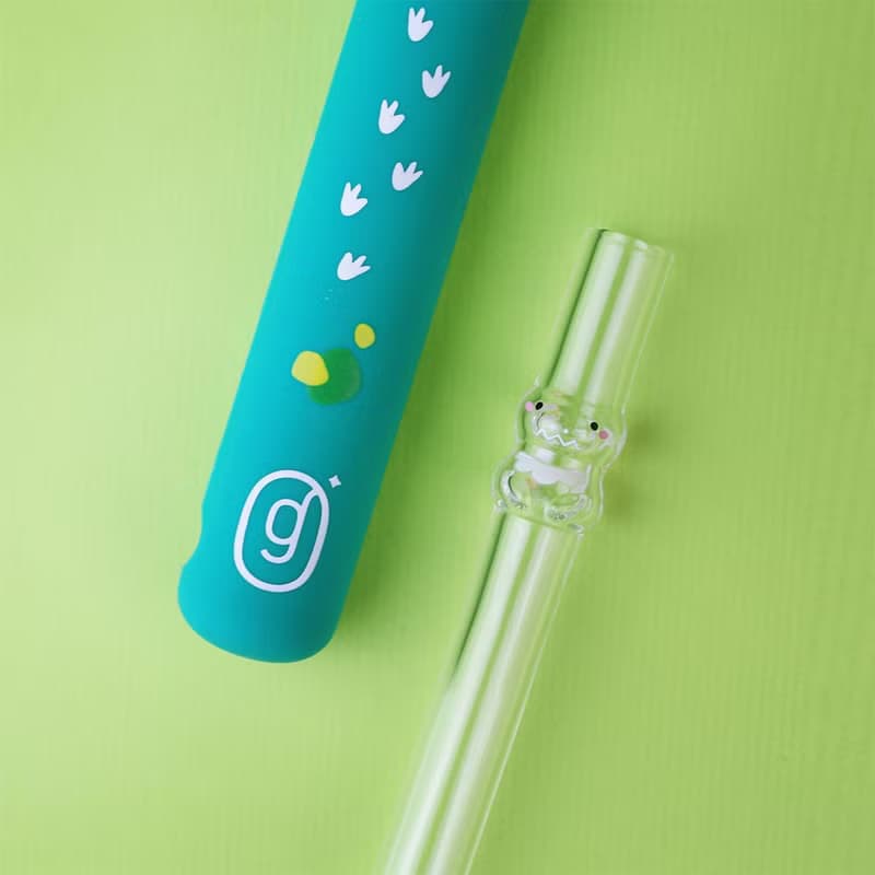 Dino Girl恐龍造型玻璃吸管-清透