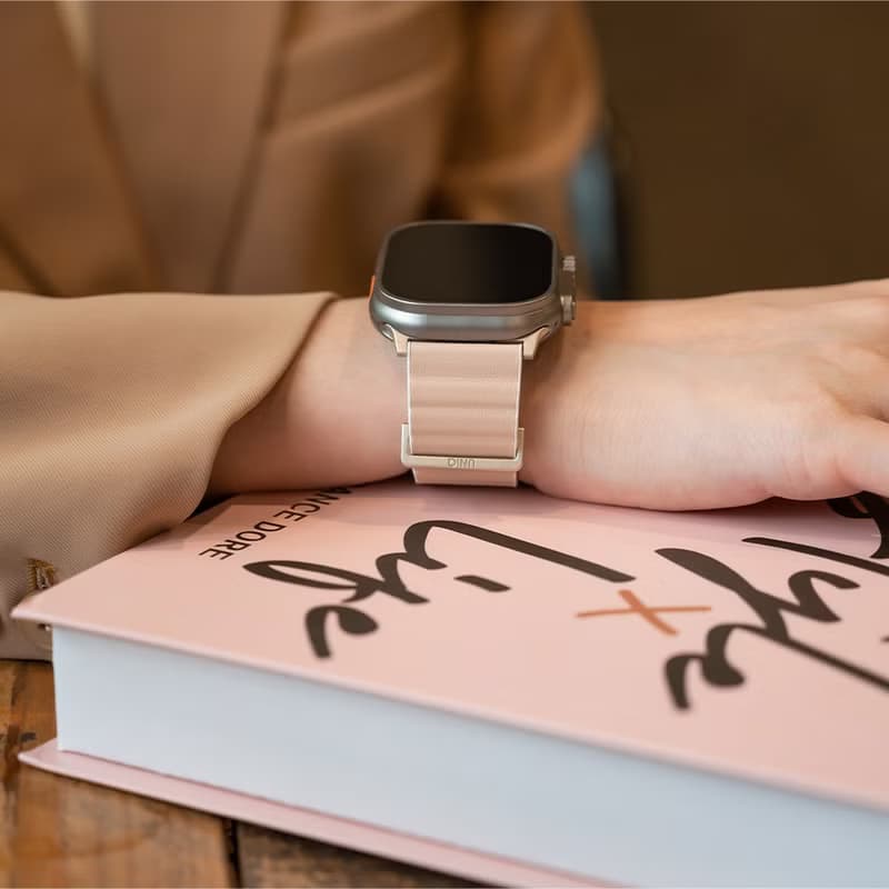 Revix Apple Watch 矽膠真皮錶帶 -胭脂粉/白