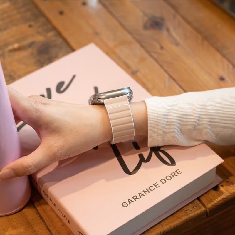 Revix Apple Watch 矽膠真皮錶帶 -胭脂粉/白