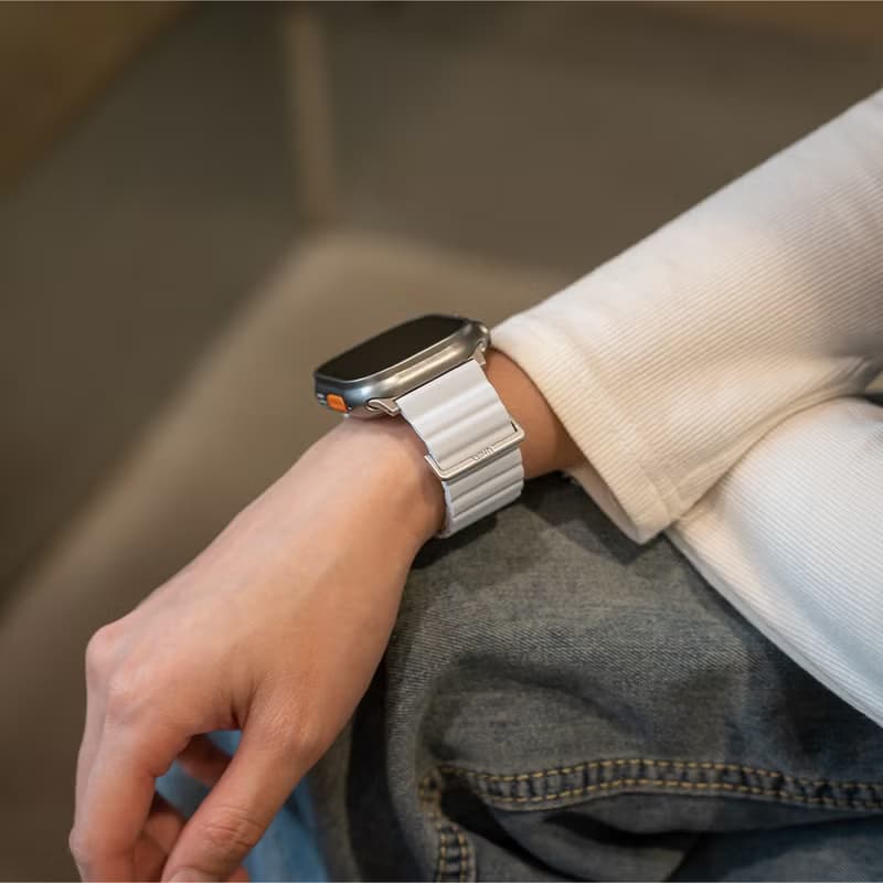 Revix Apple Watch 矽膠真皮錶帶 -胭脂粉/白