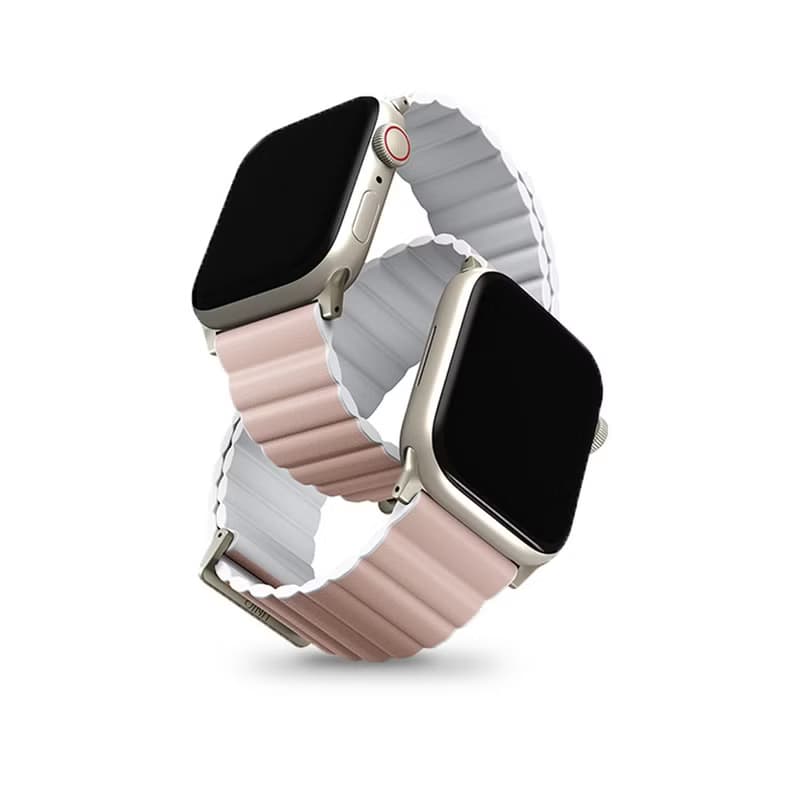 Revix Apple Watch 矽膠真皮錶帶 -胭脂粉/白