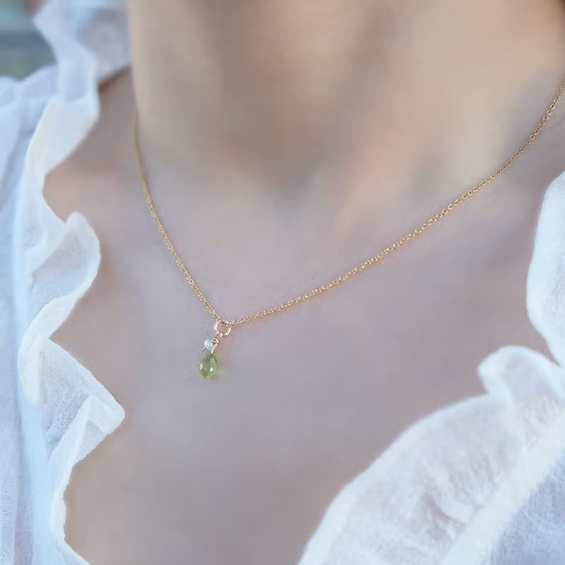 生日石 寶石項鍊 橄欖石 | 黃水晶 | 葡萄石 14K 包金 可碰水