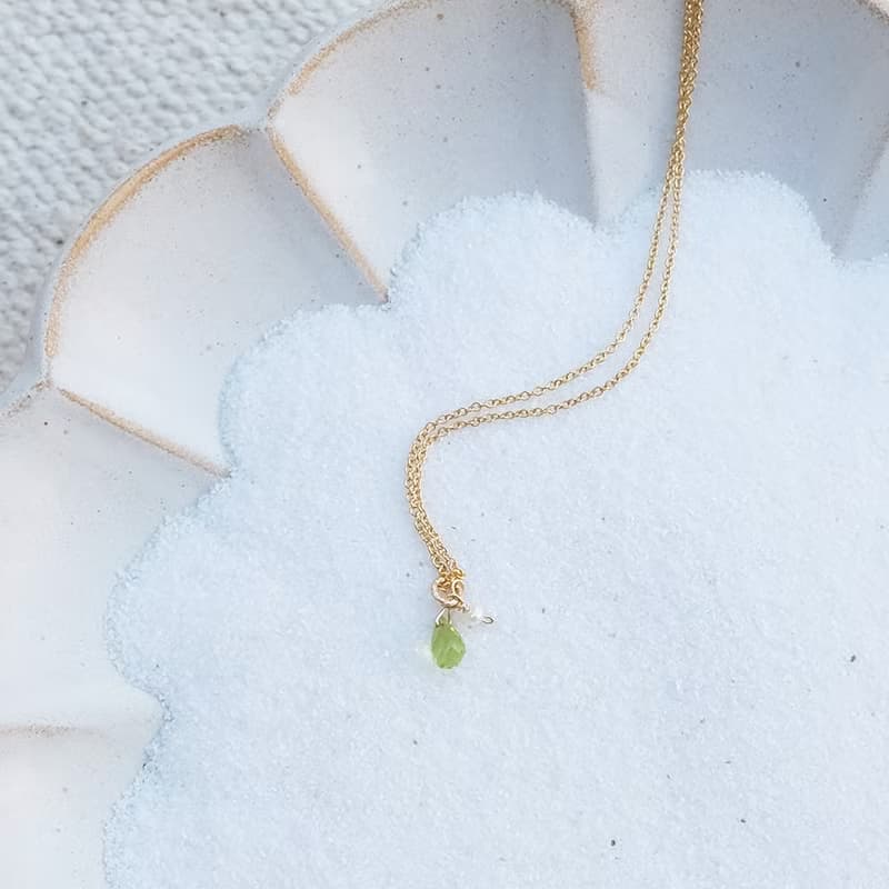 生日石 寶石項鍊 橄欖石 | 黃水晶 | 葡萄石 14K 包金 可碰水