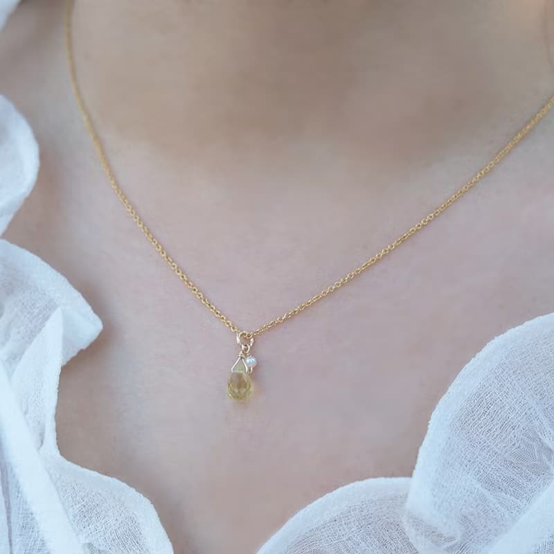 生日石 寶石項鍊 橄欖石 | 黃水晶 | 葡萄石 14K 包金 可碰水