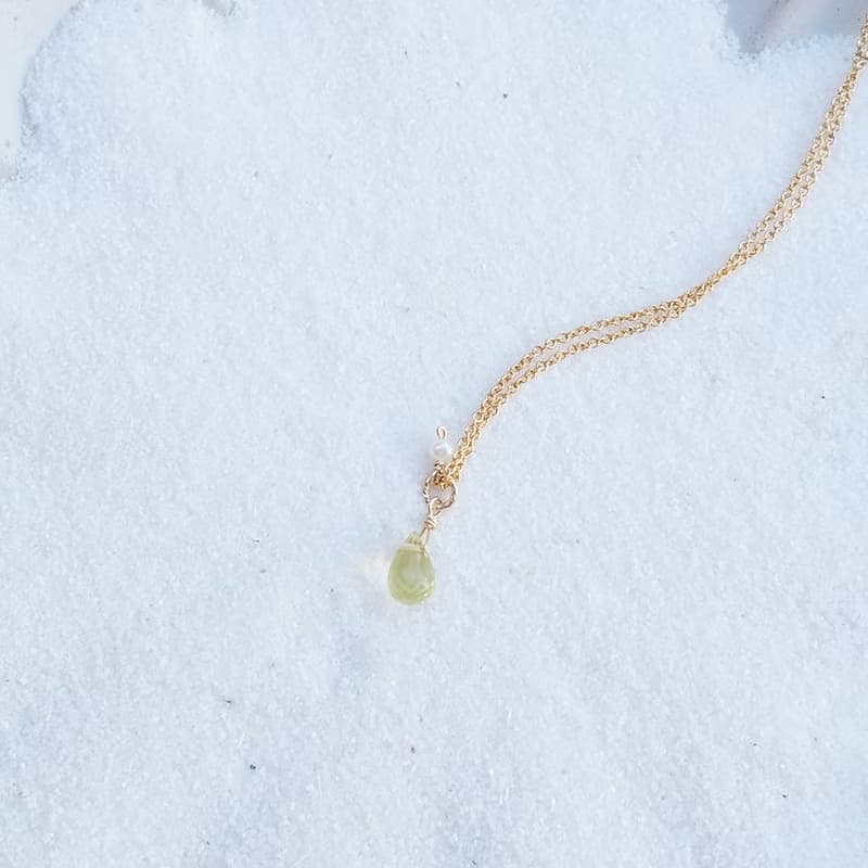 生日石 寶石項鍊 橄欖石 | 黃水晶 | 葡萄石 14K 包金 可碰水