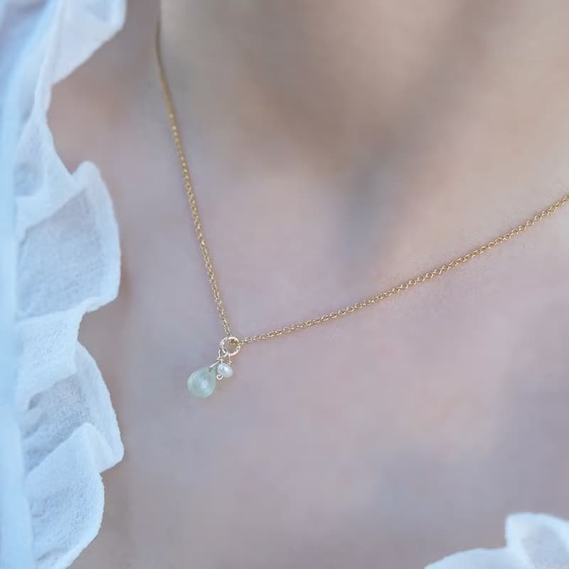 生日石 寶石項鍊 橄欖石 | 黃水晶 | 葡萄石 14K 包金 可碰水