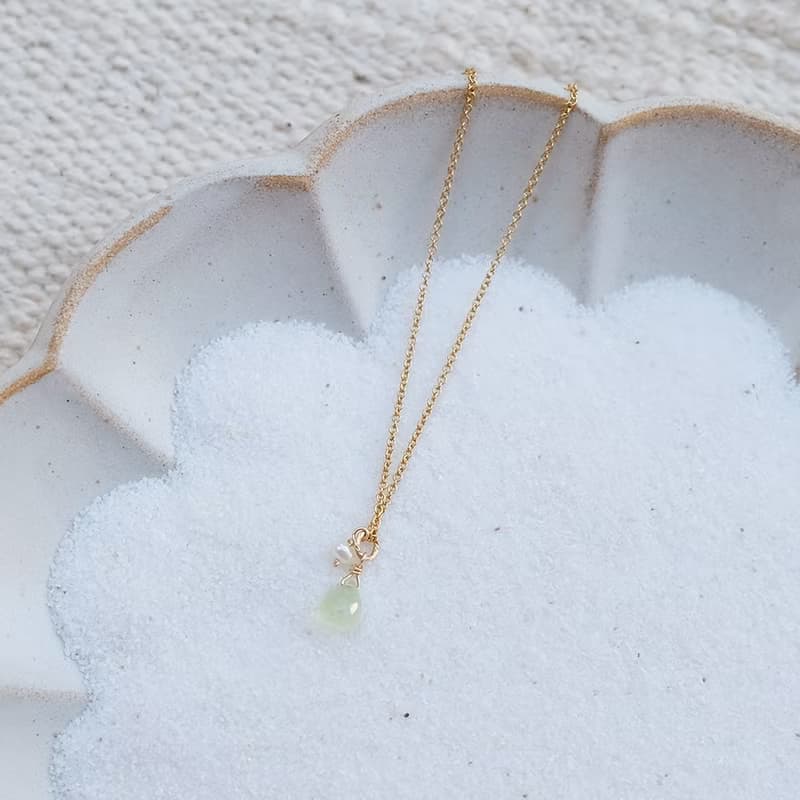 生日石 寶石項鍊 橄欖石 | 黃水晶 | 葡萄石 14K 包金 可碰水