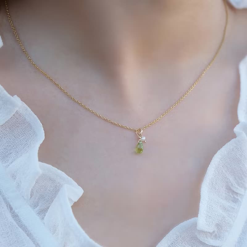 生日石 寶石項鍊 橄欖石 | 黃水晶 | 葡萄石 14K 包金 可碰水