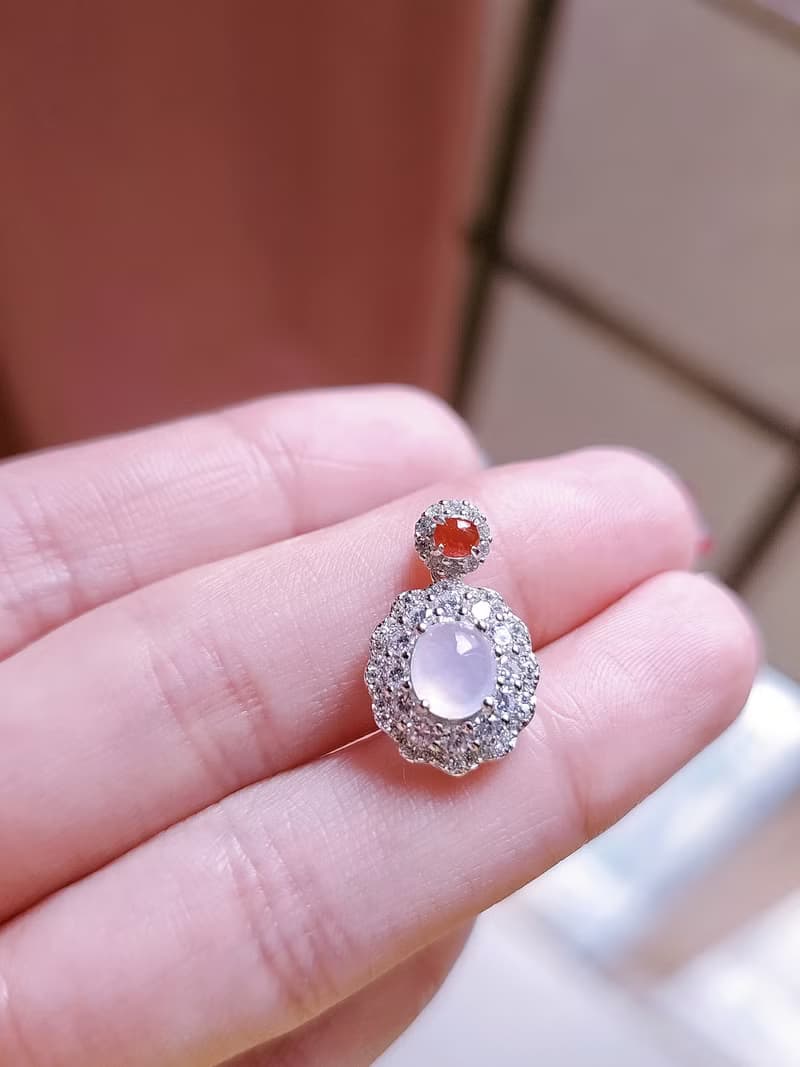 |好運•貴人•桃花|緬甸A貨翡翠無燒冰紅粉紫翡放蛋面純銀吊墜