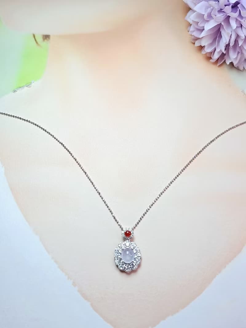 |好運•貴人•桃花|緬甸A貨翡翠無燒冰紅粉紫翡放蛋面純銀吊墜