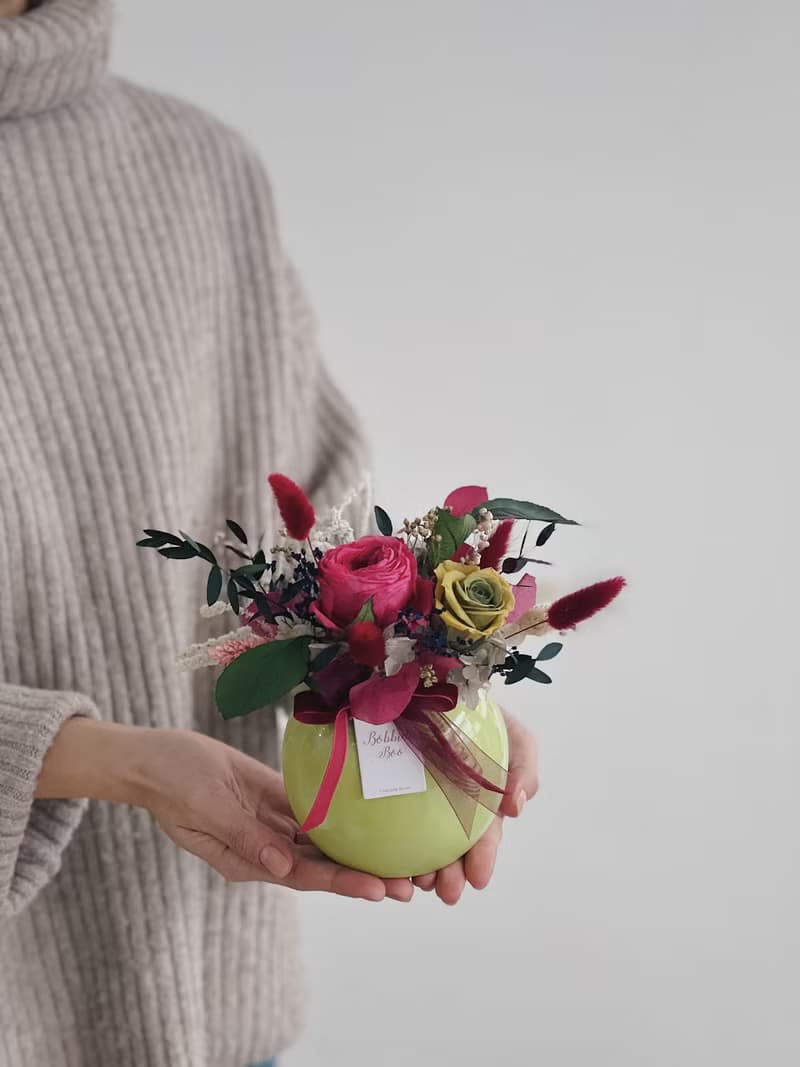 【永生玫瑰花盆花】• 情人節禮物/生日禮物/永生花/永生玫瑰花
