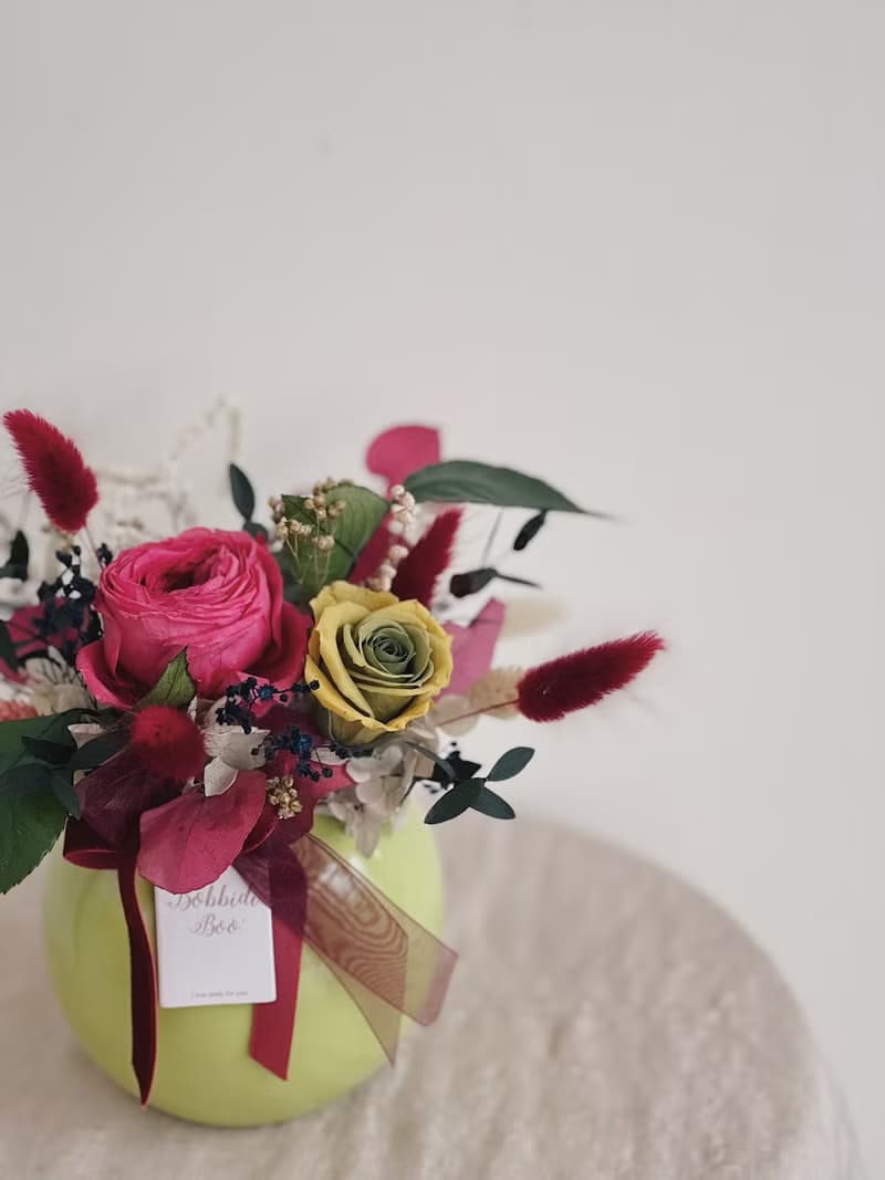 【永生玫瑰花盆花】• 情人節禮物/生日禮物/永生花/永生玫瑰花
