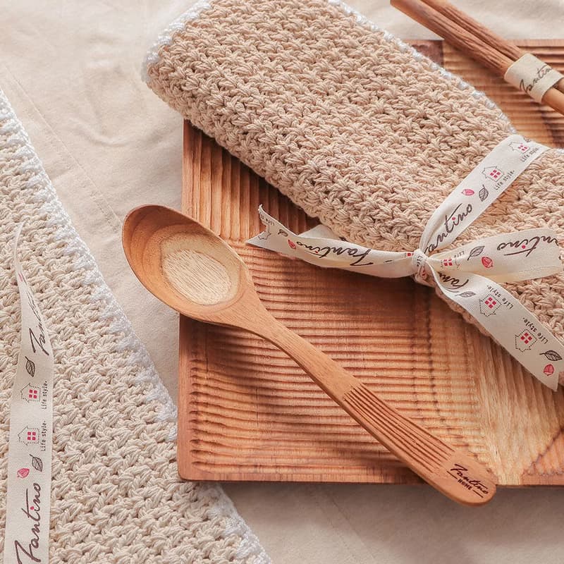 職人手作針織編織餐墊/餐具收納袋/生日禮/環保(不含餐具)-米白色/交換禮物