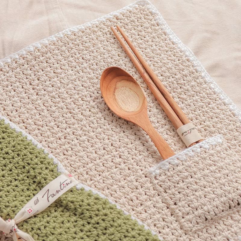 職人手作針織編織餐墊/餐具收納袋/生日禮/環保(不含餐具)-米白色/交換禮物