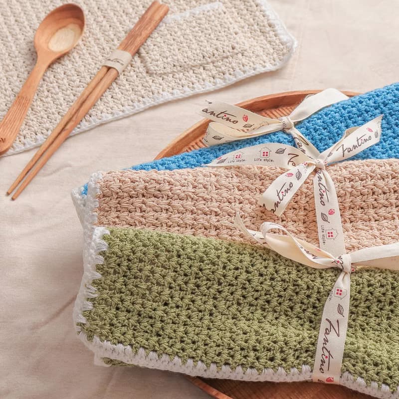 職人手作針織編織餐墊/餐具收納袋/生日禮/環保(不含餐具)-米白色/交換禮物
