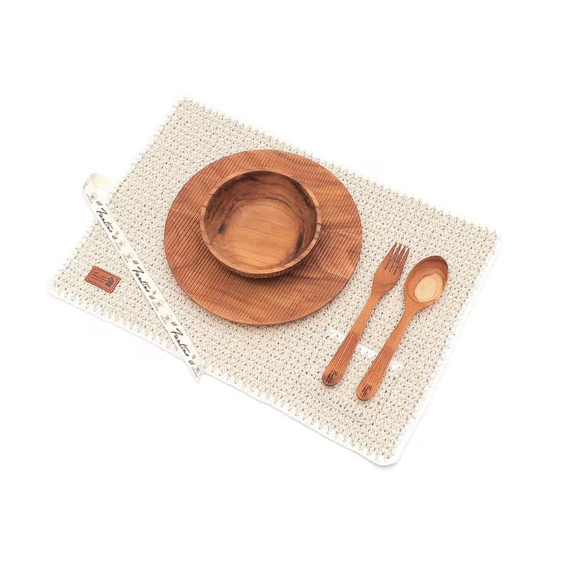 職人手作針織編織餐墊/餐具收納袋/生日禮/環保(不含餐具)-米白色/交換禮物