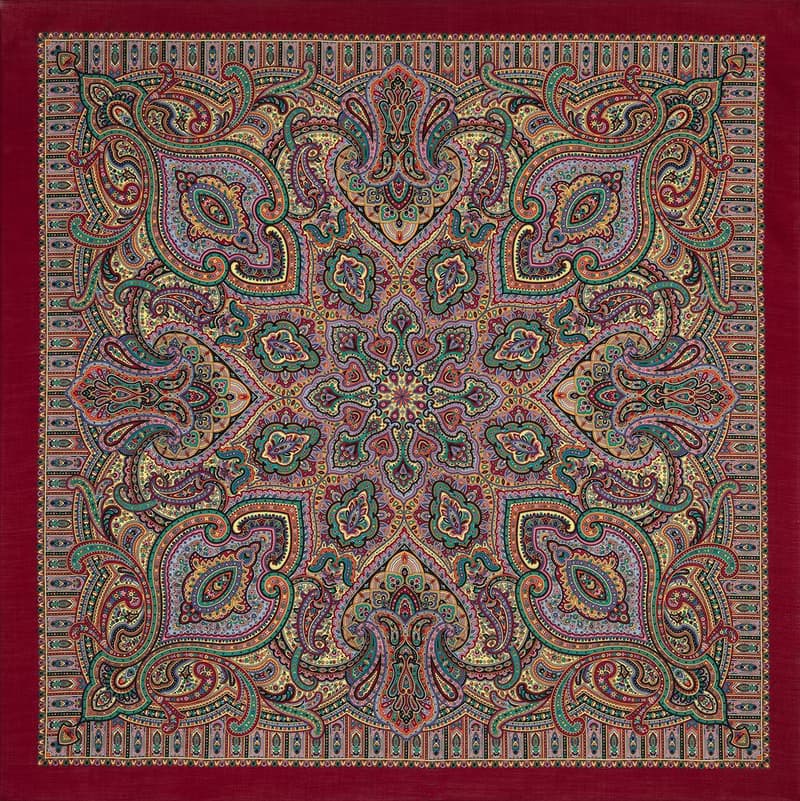 Original Pavlovo Posad Russian Shawl 100% Wool Woolen Scarf 125x125 cm 2044-6 N