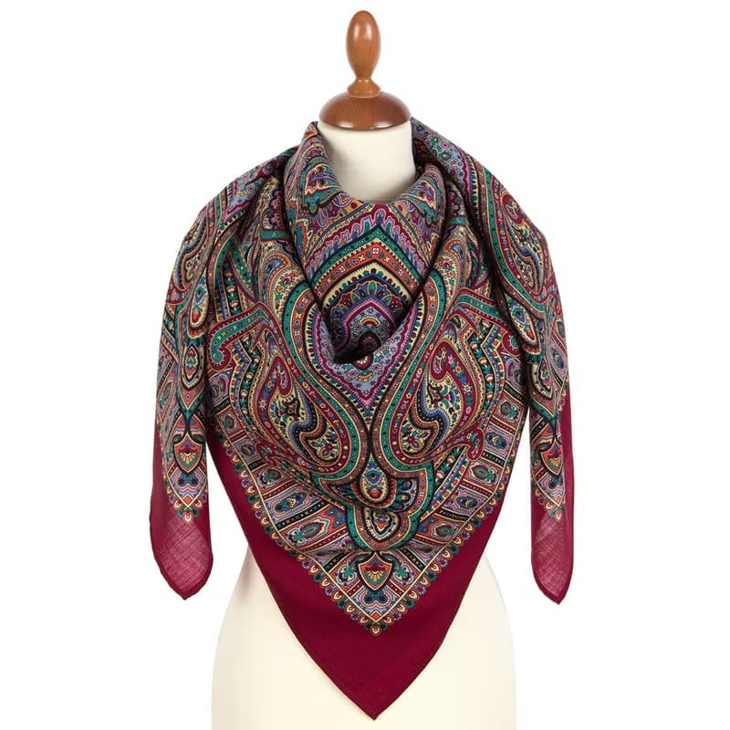 Original Pavlovo Posad Russian Shawl 100% Wool Woolen Scarf 125x125 cm 2044-6 N