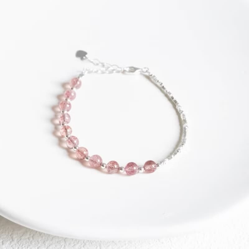 草莓晶925純銀不對稱設計碎銀手鍊