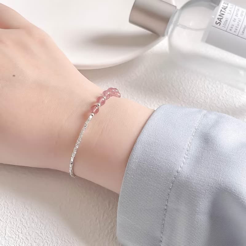 草莓晶925純銀不對稱設計碎銀手鍊