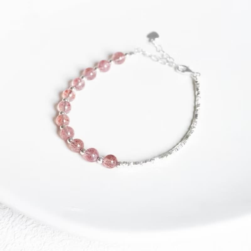 草莓晶925純銀不對稱設計碎銀手鍊