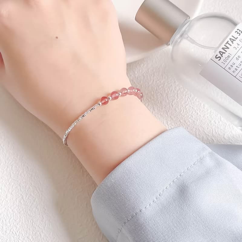 草莓晶925純銀不對稱設計碎銀手鍊