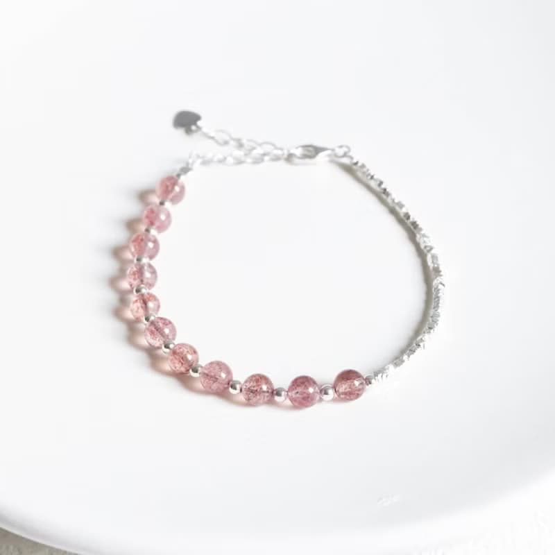 草莓晶925純銀不對稱設計碎銀手鍊