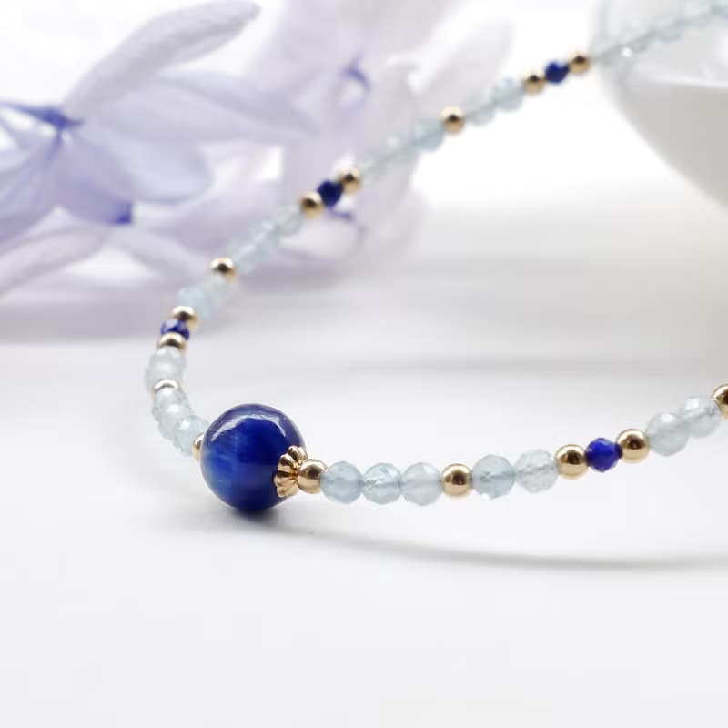 藍晶石 海藍寶 青金石 美國14KGF 極細天然石手鍊