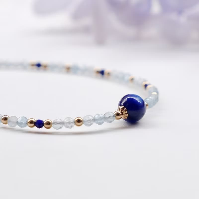 藍晶石 海藍寶 青金石 美國14KGF 極細天然石手鍊