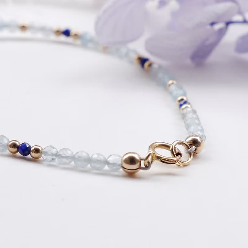藍晶石 海藍寶 青金石 美國14KGF 極細天然石手鍊