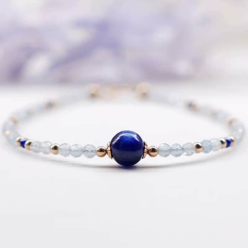 藍晶石 海藍寶 青金石 美國14KGF 極細天然石手鍊