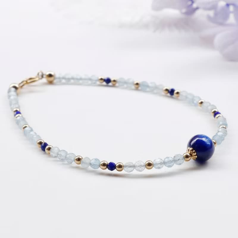 藍晶石 海藍寶 青金石 美國14KGF 極細天然石手鍊