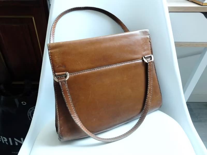 法國復古啡色小牛皮手提袋