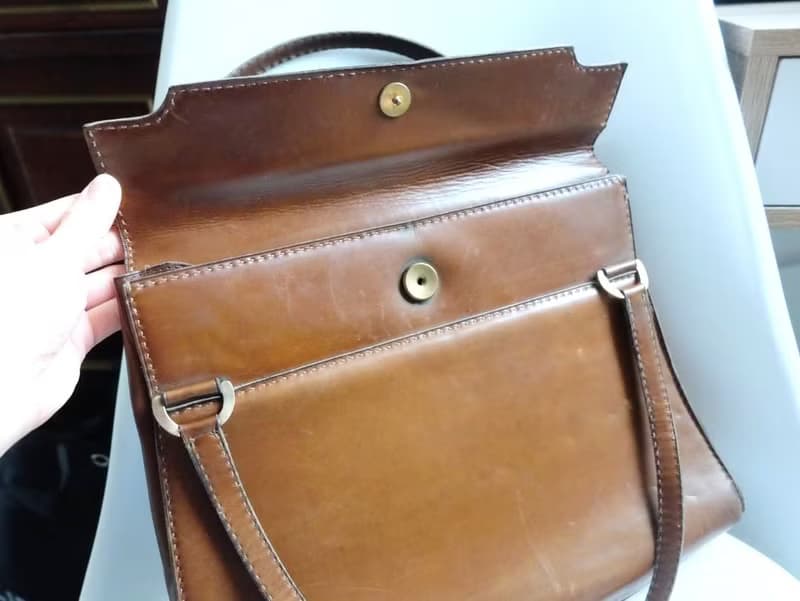 法國復古啡色小牛皮手提袋