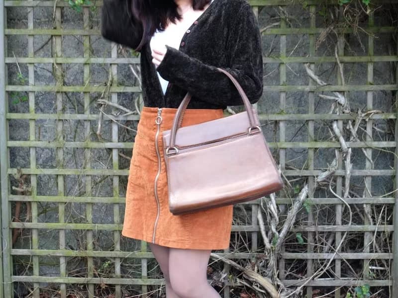 法國復古啡色小牛皮手提袋