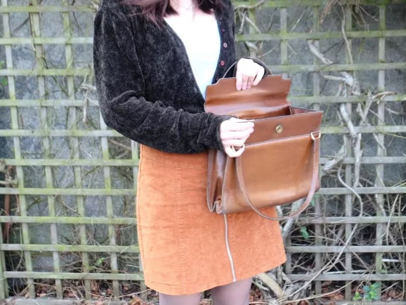 法國復古啡色小牛皮手提袋