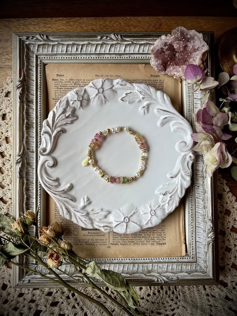 -皇室茶會-天然水晶手鏈/黃銅手鍊